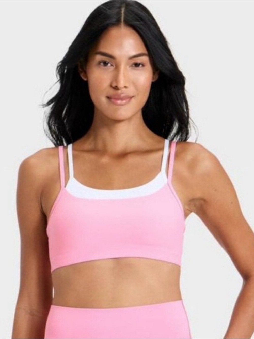 Pink Cami Sports Bra with White Trim - Women